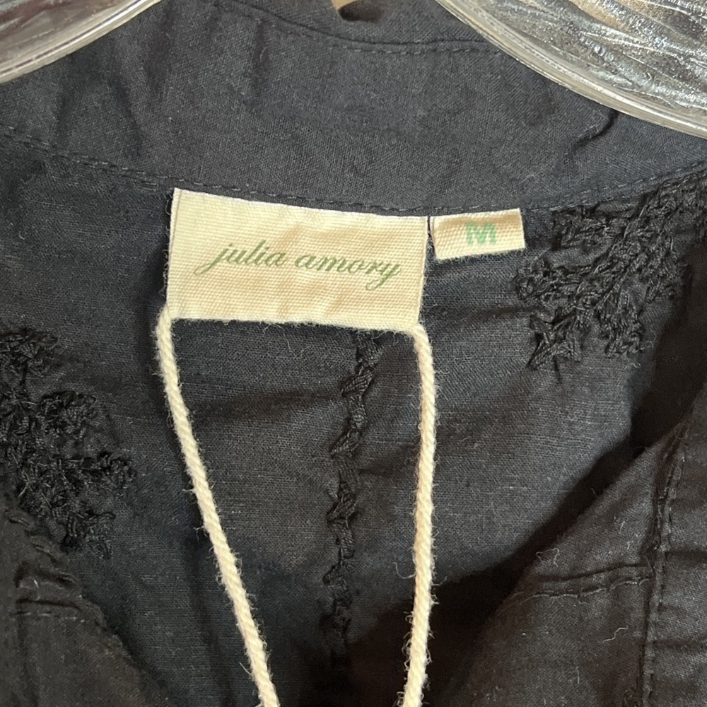 NEW Julia Amory Black Embroidered Long Sleeve The Swizzle Button Up Dress Medium - Picture 8 of 8